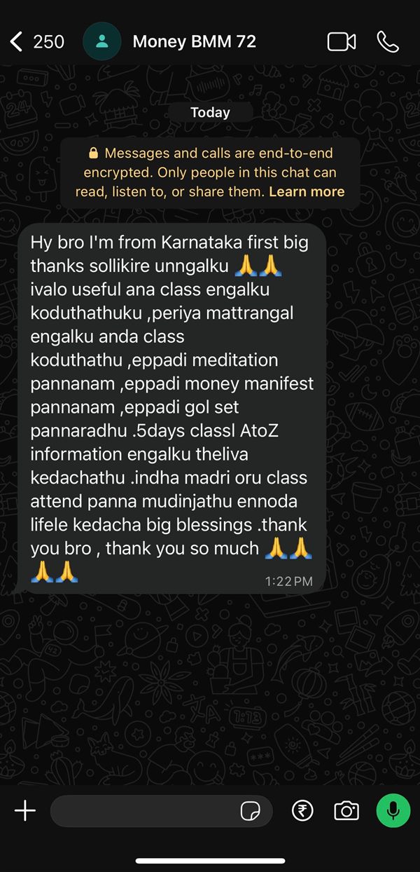 WhatsApp review from a Money Meditation student