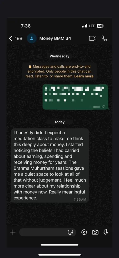 WhatsApp review from a Money Meditation student